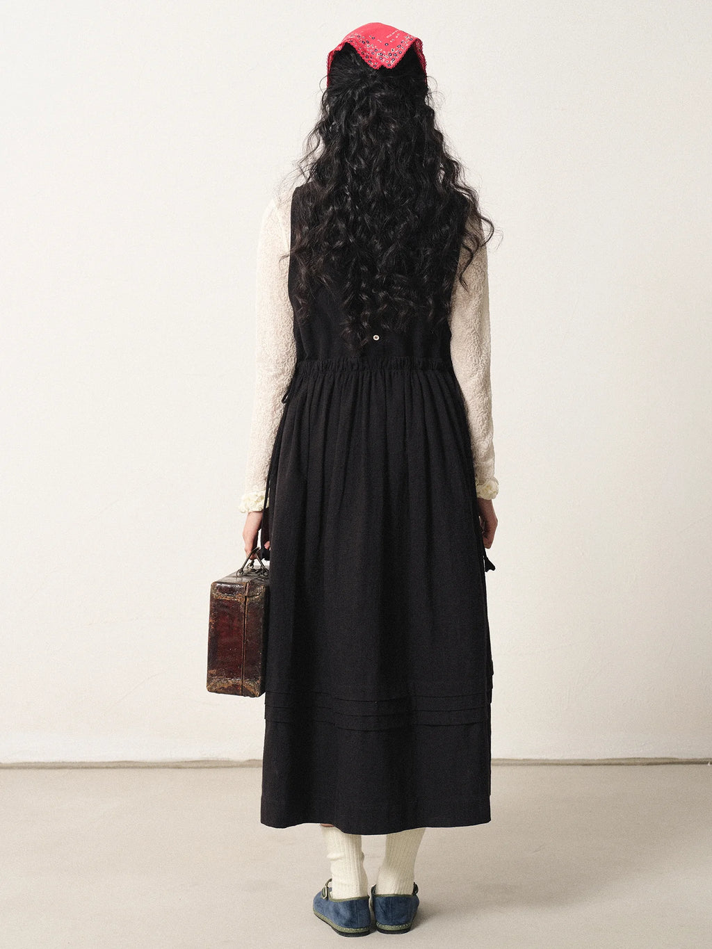 Floral Embroidered Linen-Cotton Pinafore Dress