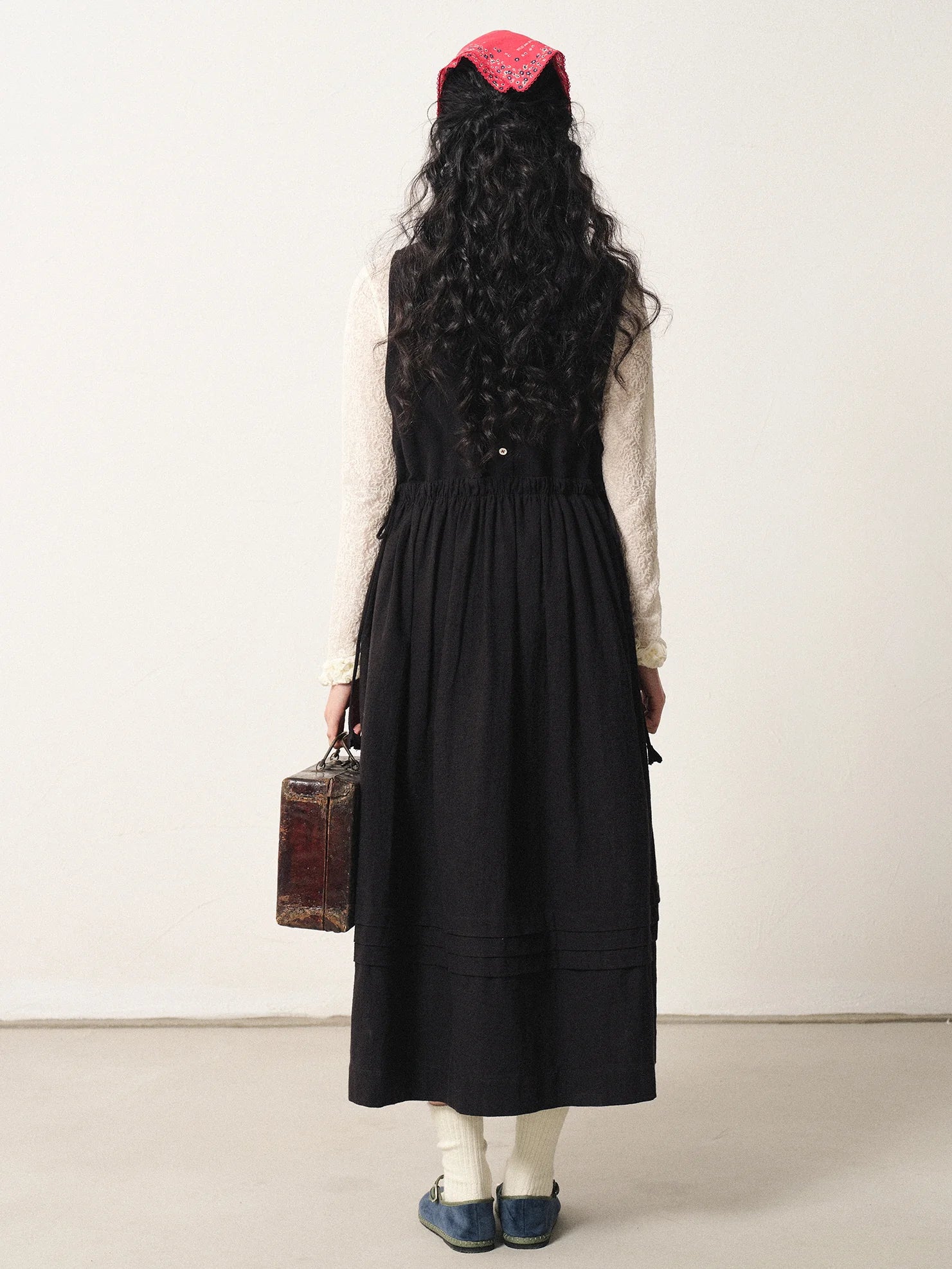 Floral Embroidered Linen-Cotton Pinafore Dress