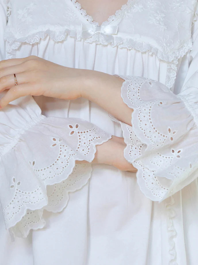 Floral Lace Trim Cotton Pajama Set