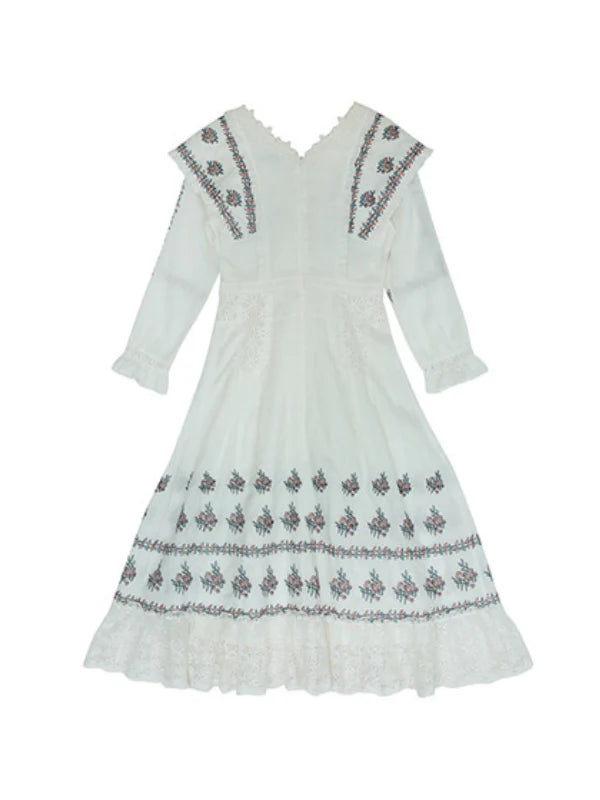 Victorian Floral Embroidered White Dress