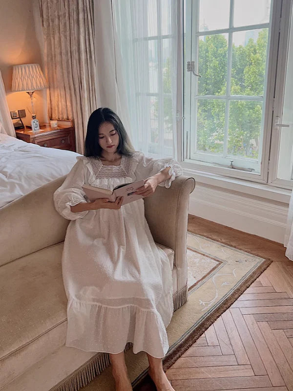 White Vintage Lace Long Nightgown