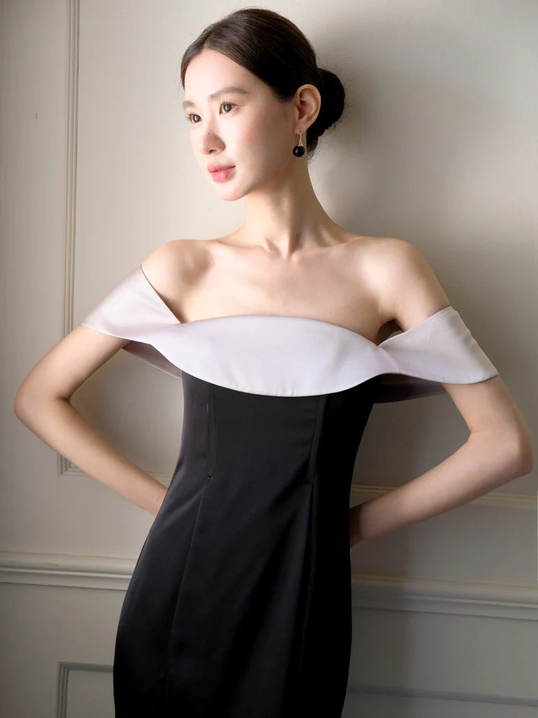 Midnight Ruffle Neckline Dress