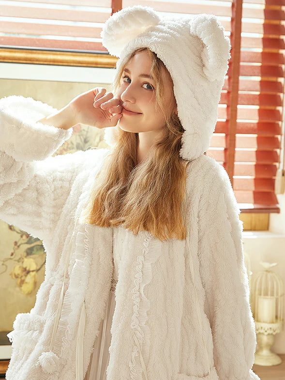 Cozy Bear Ears White Robe Set