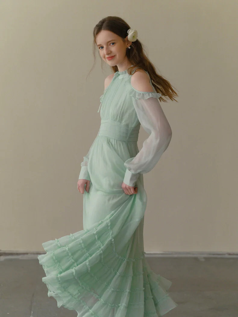 Mint Whispers Cold-Shoulder Dress