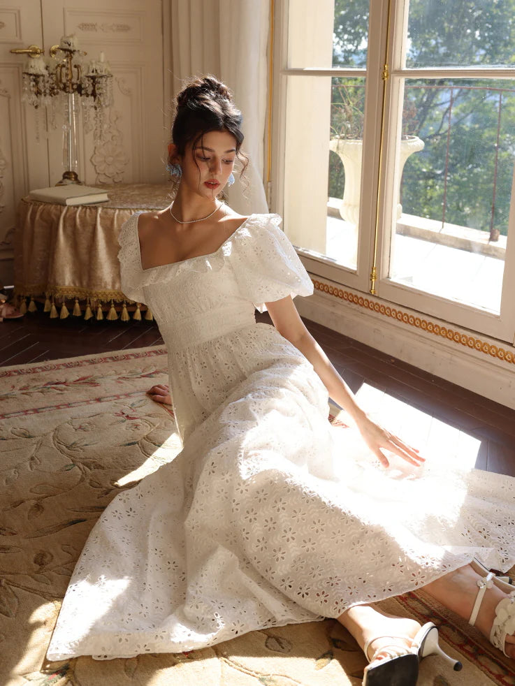 Daisy Lace Back Bow Cotton Dress