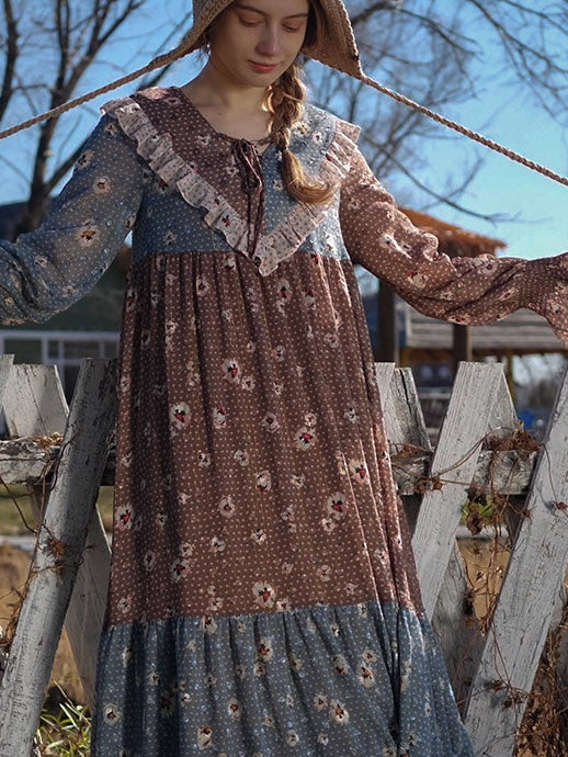 Autumn Patchwork Chiffon Dress