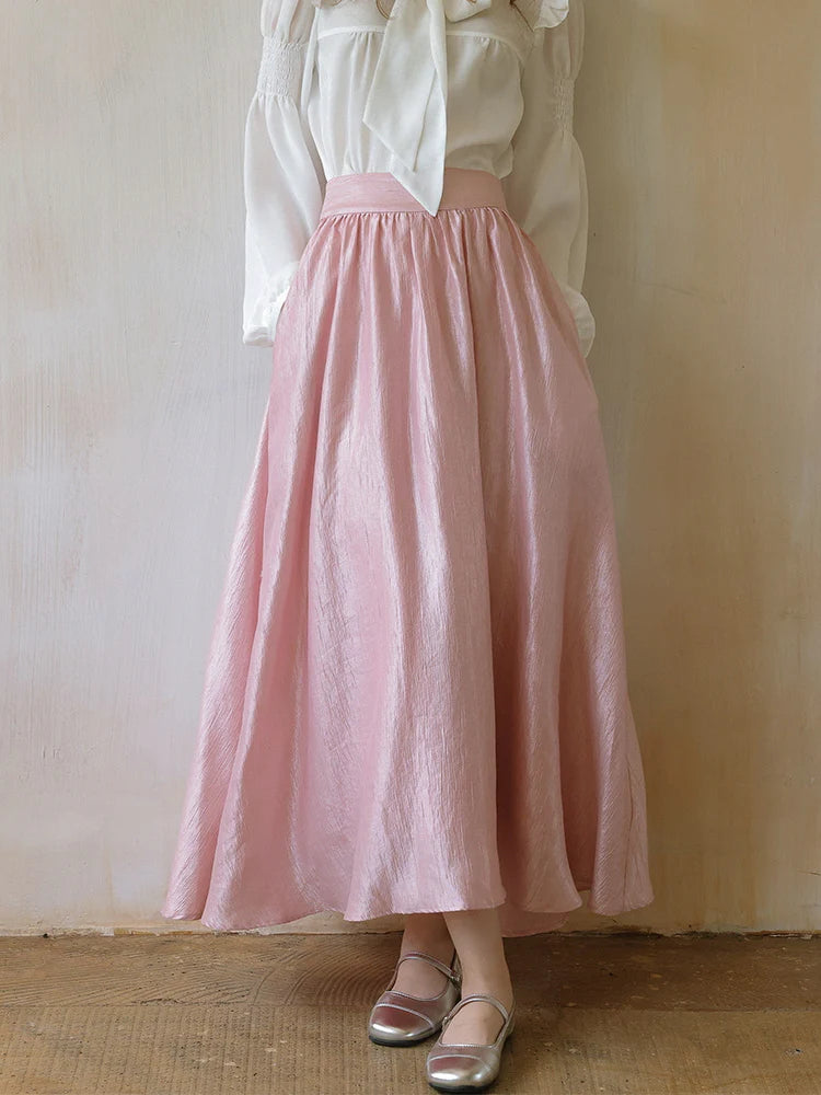 Delicate Pink Satin A-Line Skirt