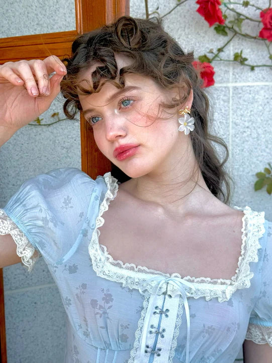 Whimsical Floral Lace-Up Corset Top