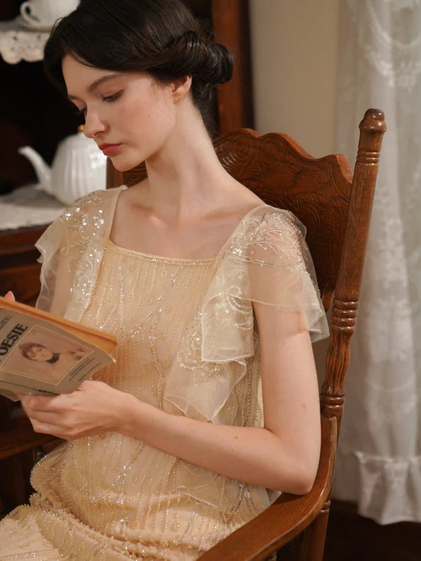 Golden Hour Sequin Mesh Slip Dress