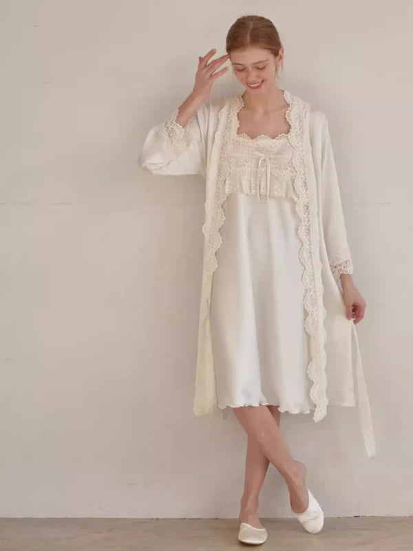Ivory Elegance Lace Nightgown Set