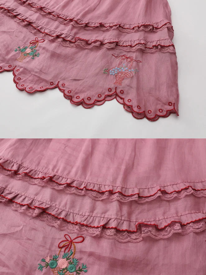 Embroidered Basket Hem Skirt