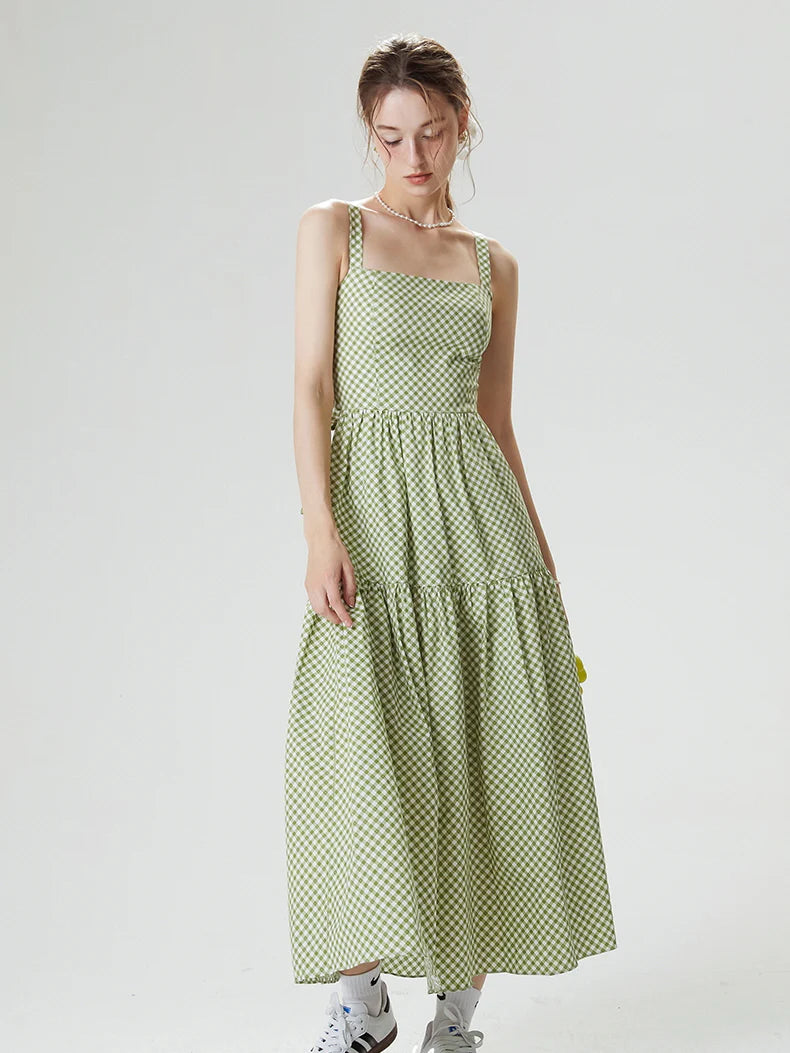Cottagecore Gingham Bow-Tie Maxi Dress