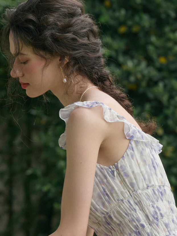 Wisteria Bloom Ruffle Smocked Floral Dress
