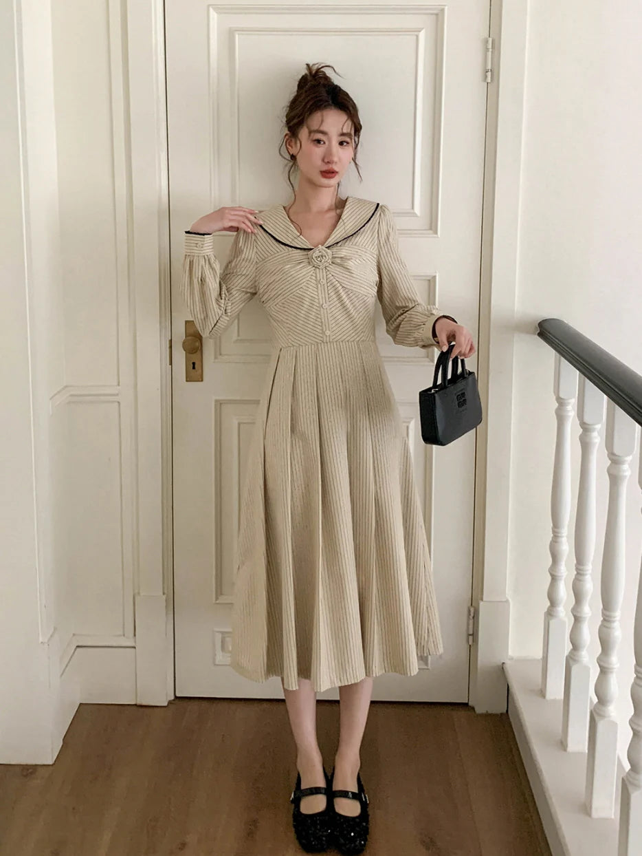 Striped Sailor Collar Dress