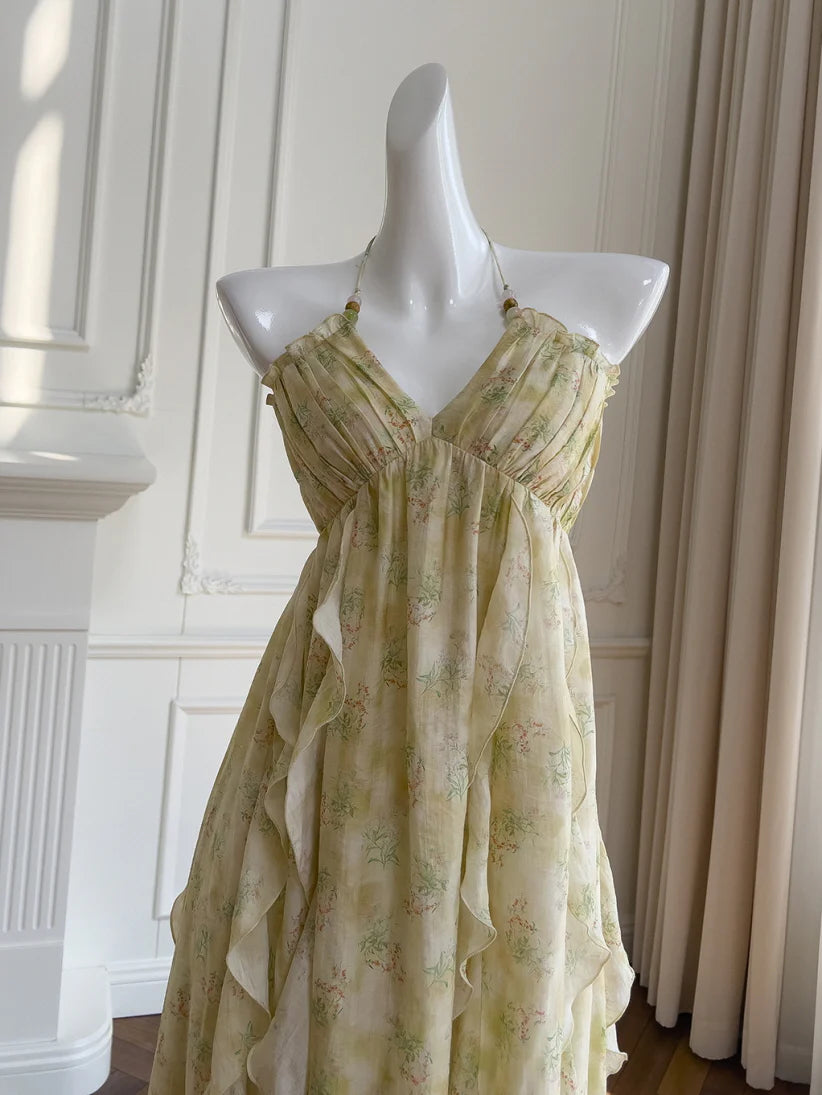 Golden Meadow Ruffle Floral Dress