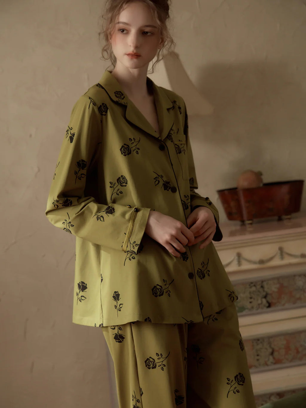 Vintage Rose Embroidered Pajama Set