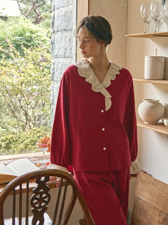 Autumn Romance Cotton Lace Pajama Set