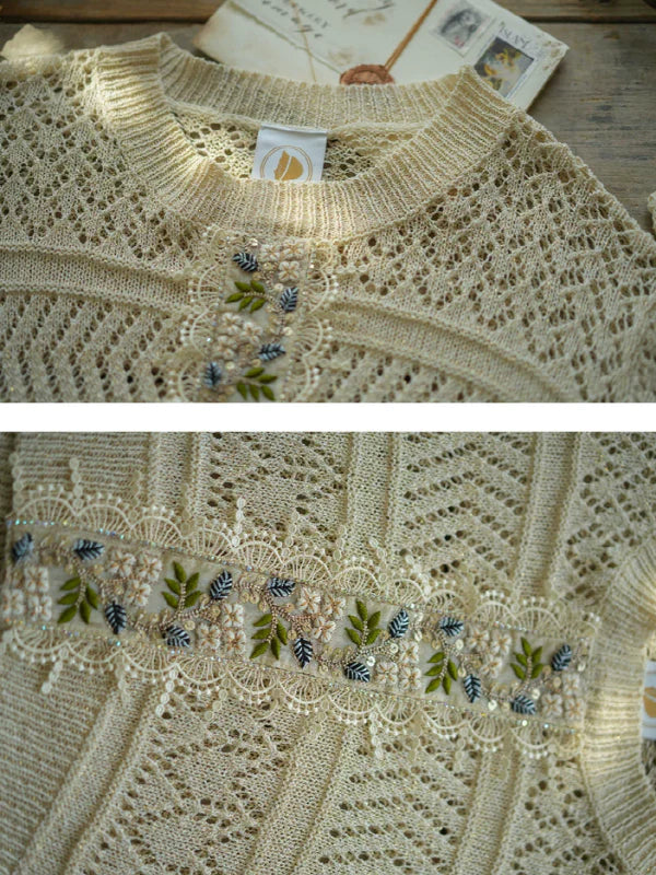 Beige Floral Lace Knit