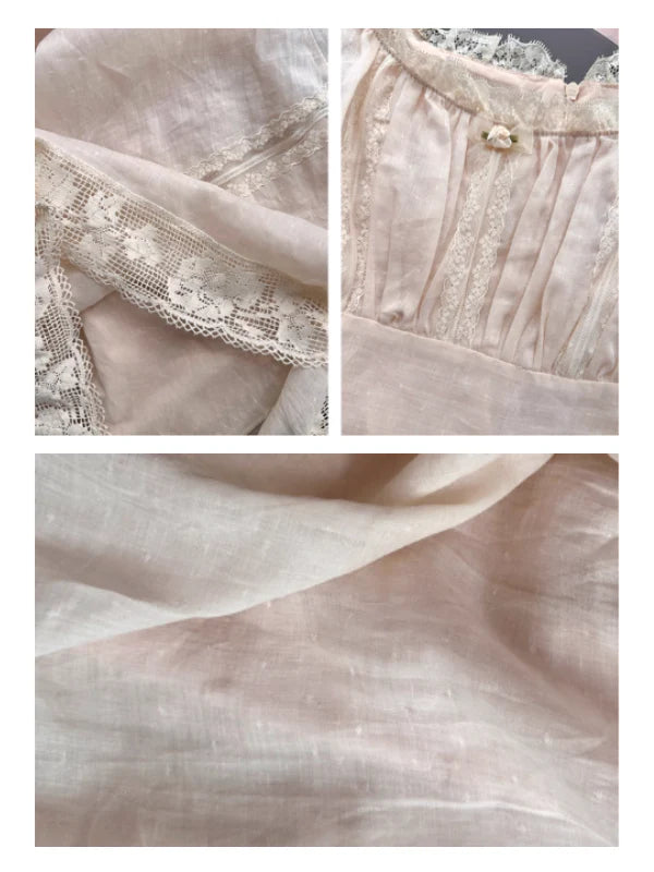 Blush Pearl‑Detail Lace Trim Dress