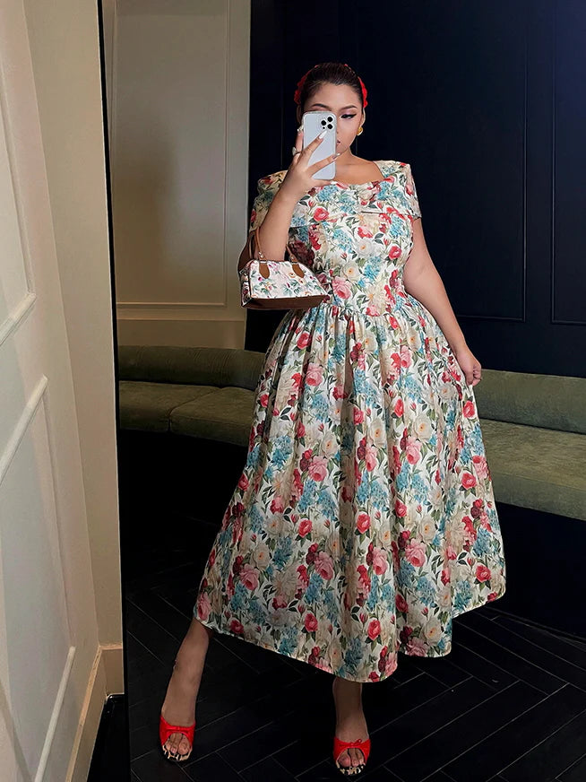 Blossom Garden Square-Neck Floral Dress