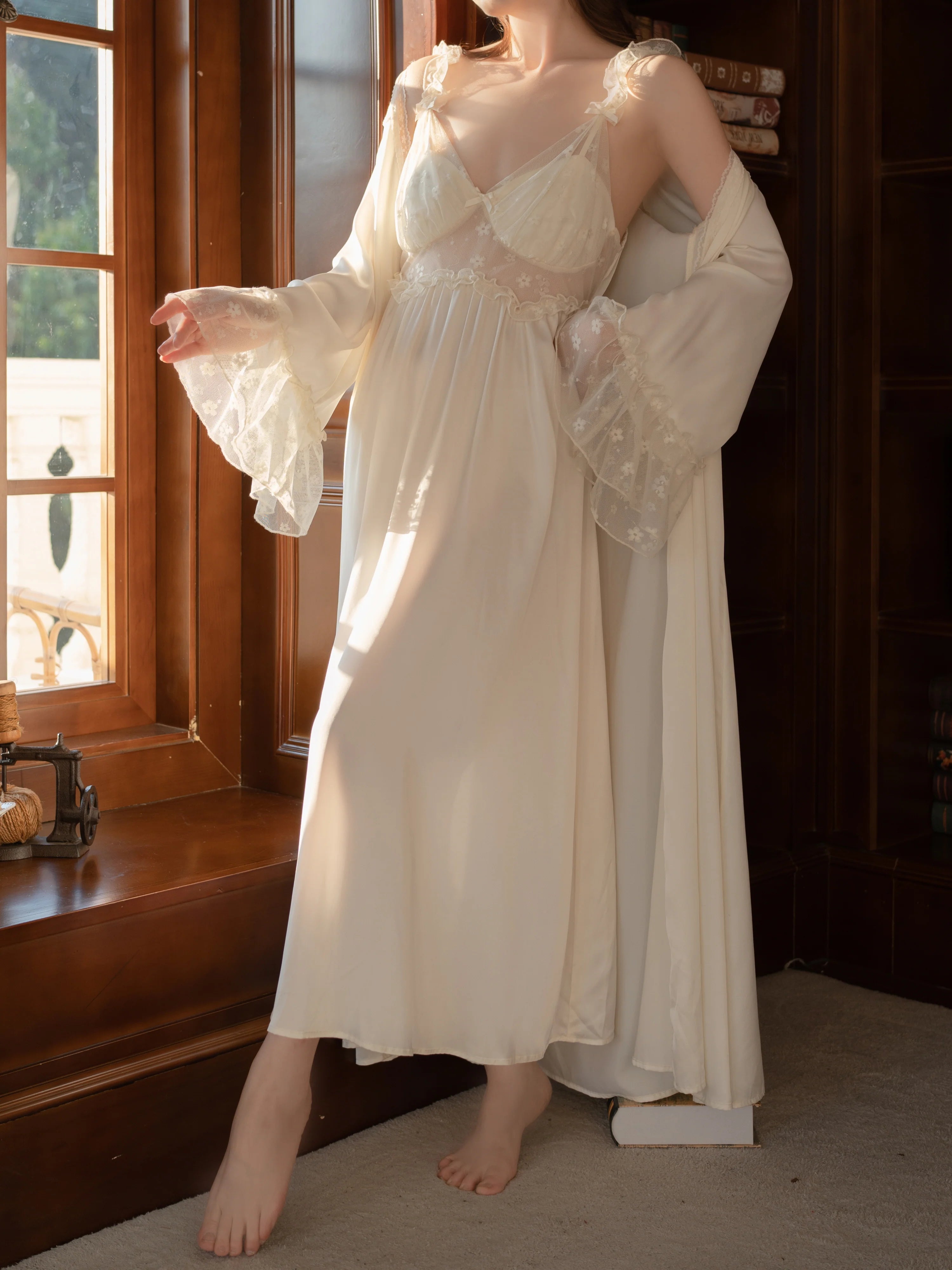 Ivory Whisper Lace Nightgown Set