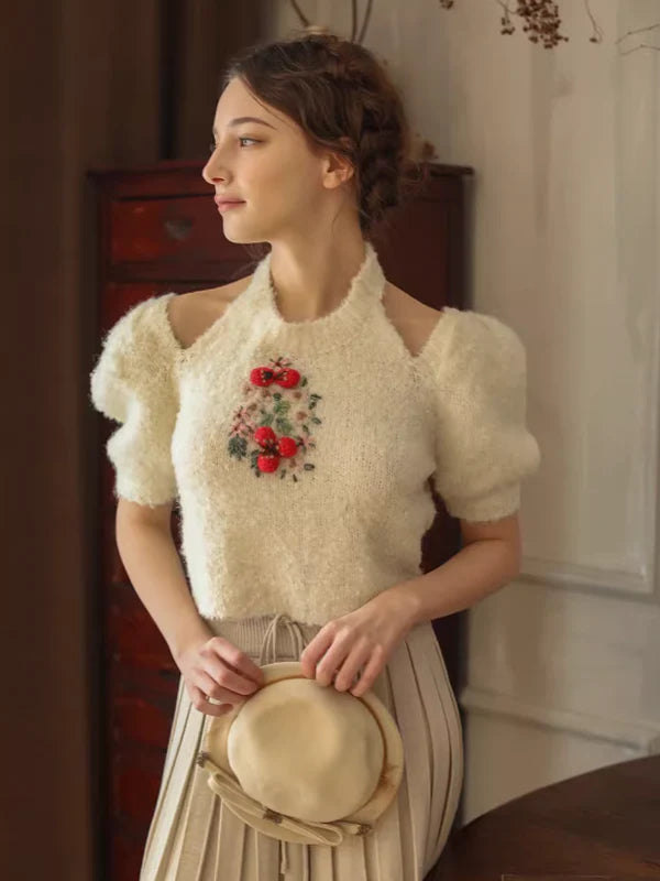 Hand-Embroidered Knit Top