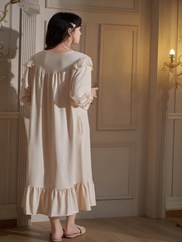 Beige Elegance Lace Nightgown