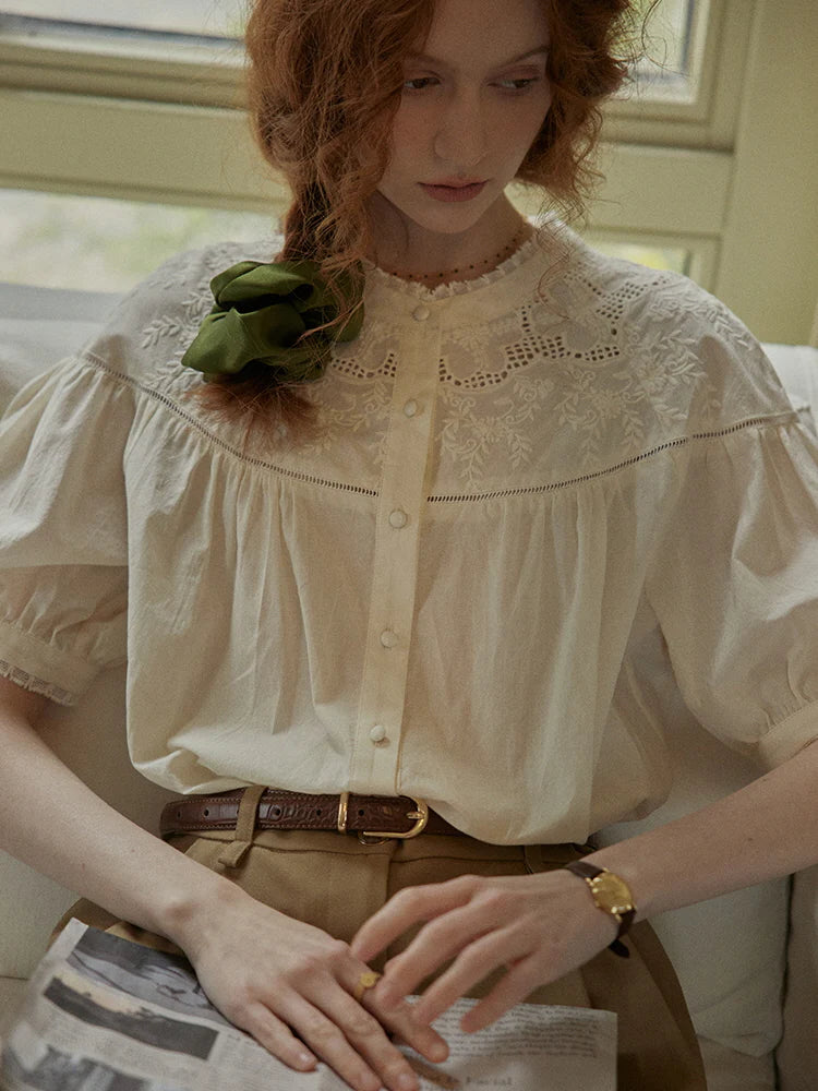 Victorian Lace Embroidered Cotton Blouse