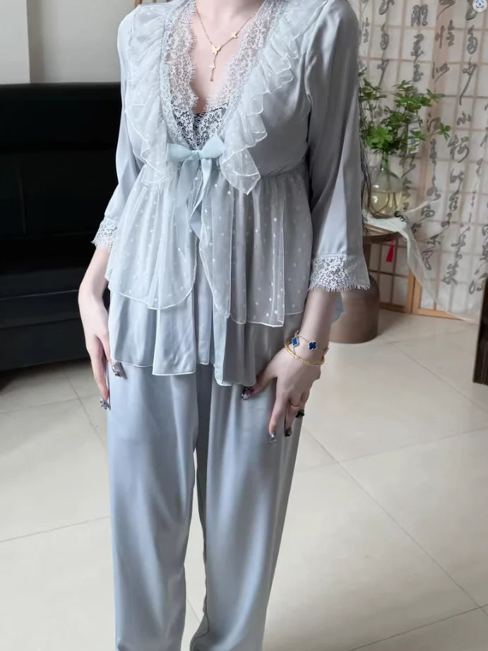 Elegant Romantic Ruffled Pajama Set