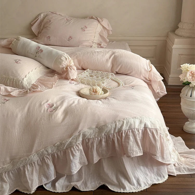Romantic Pink Rose Cotton Bedding Set