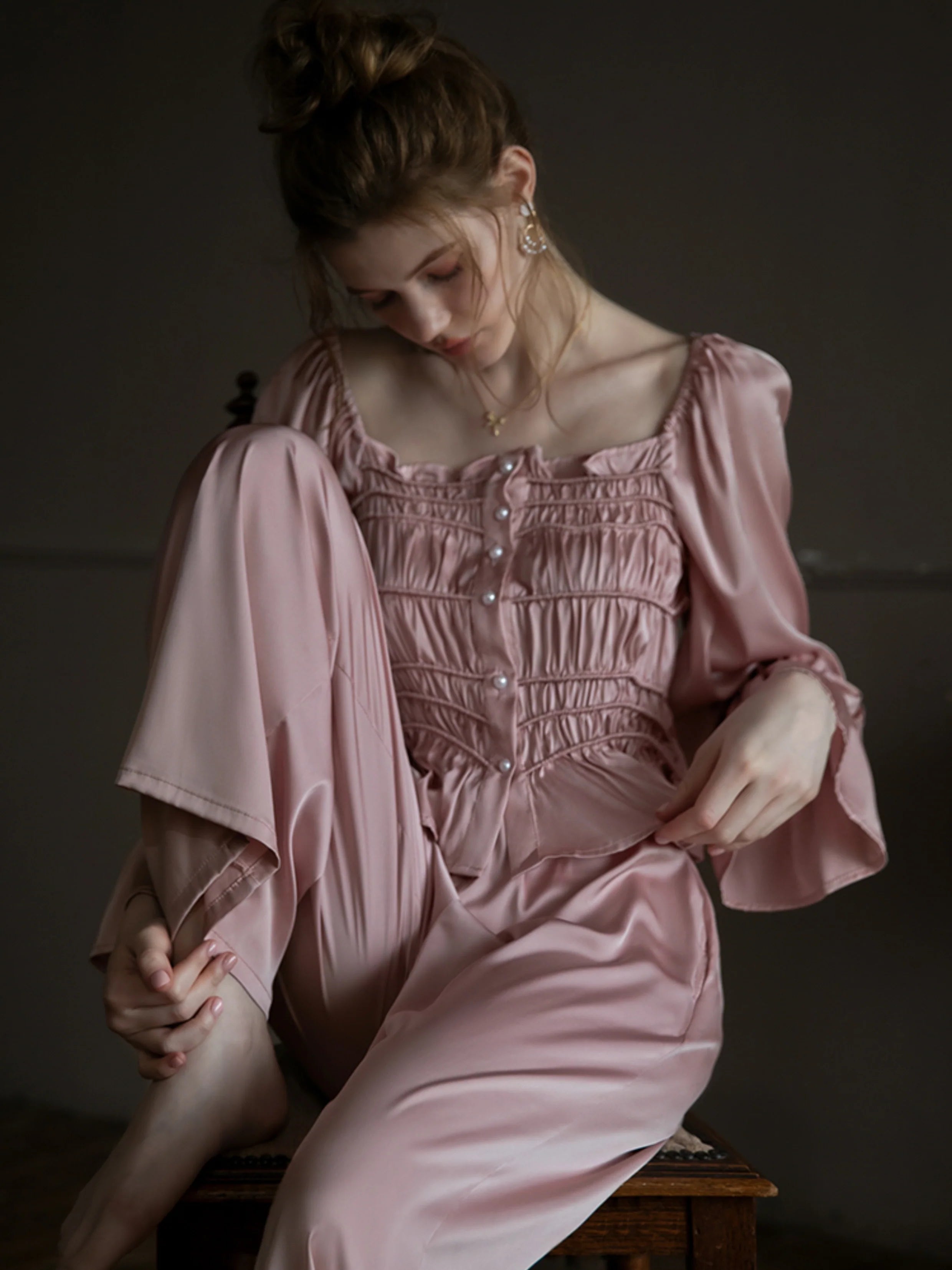 Pearl-Embellished Pink Lounge Set