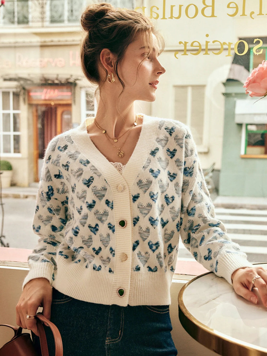 Vintage Blue Heart Knit Cardigan