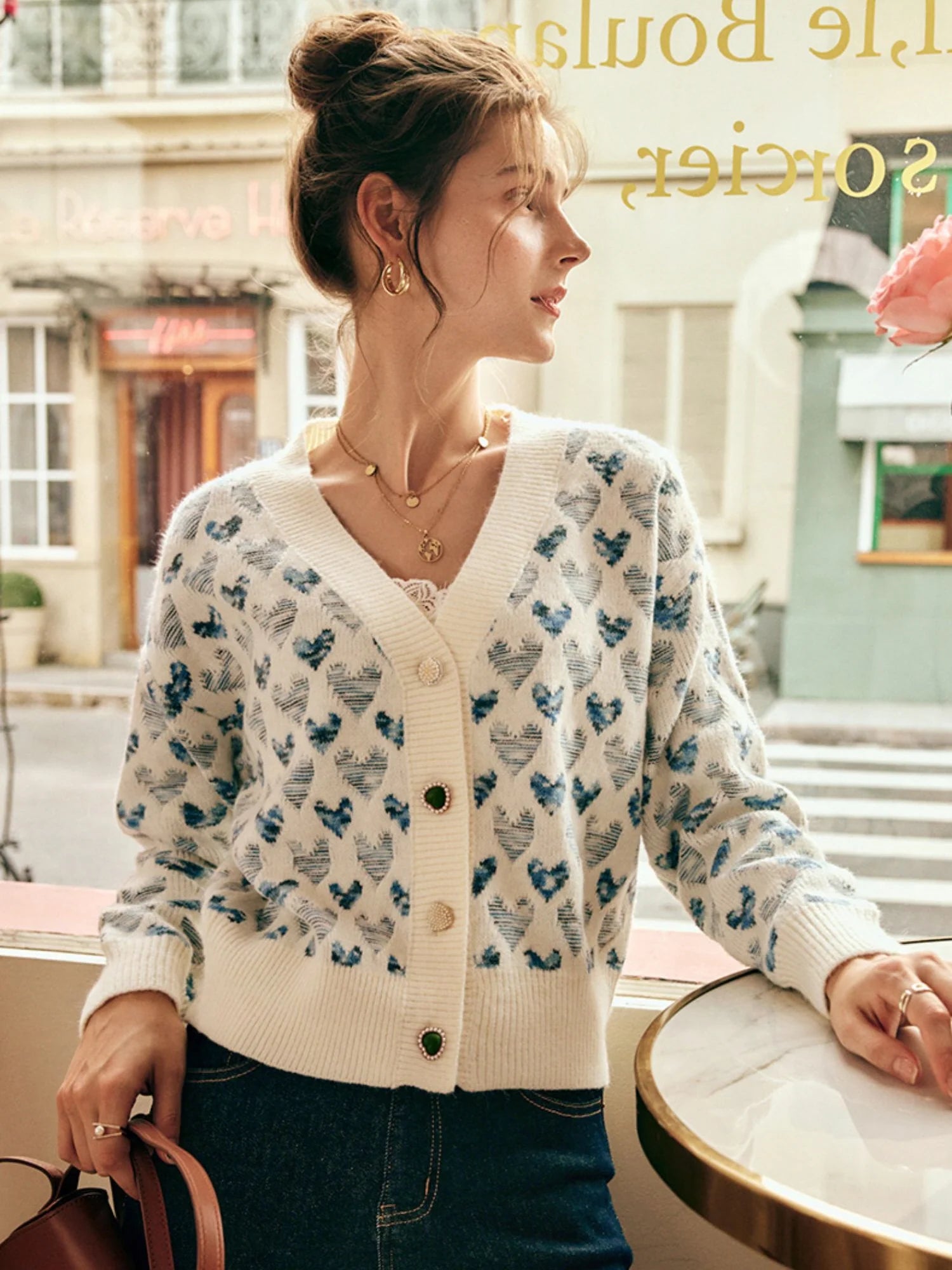 Vintage Blue Heart Knit Cardigan