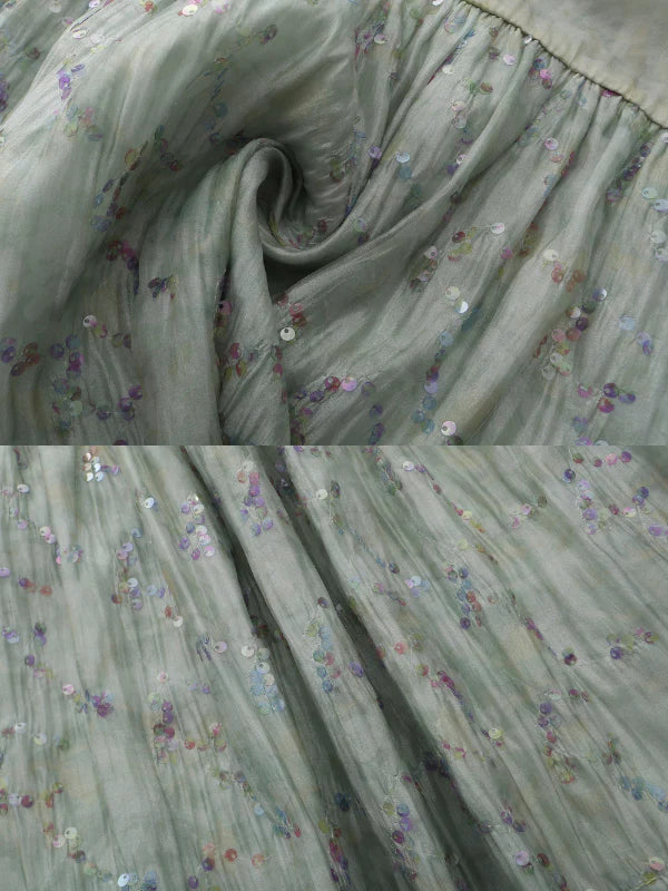 Pastel Green Floral Two-Piece Set – Sheer Cardigan & Tiered Dress