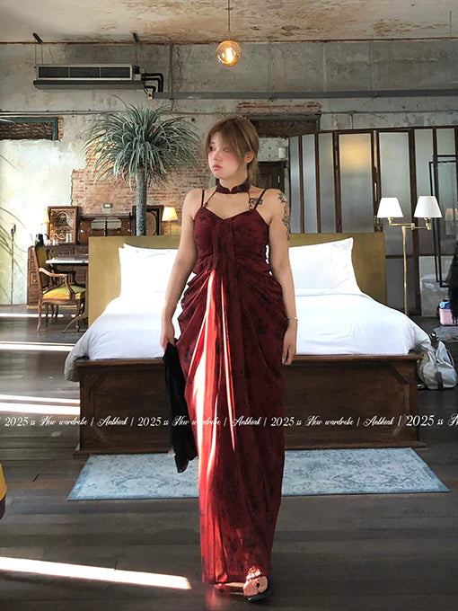 Crimson Rose Drape Dress