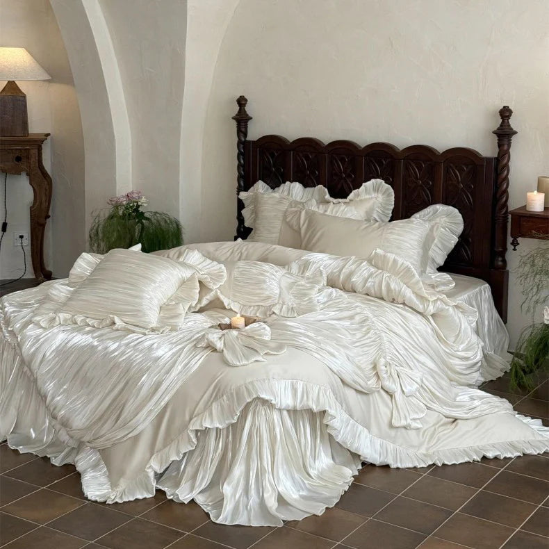 Ivory Bow Ruffle Bedding Set