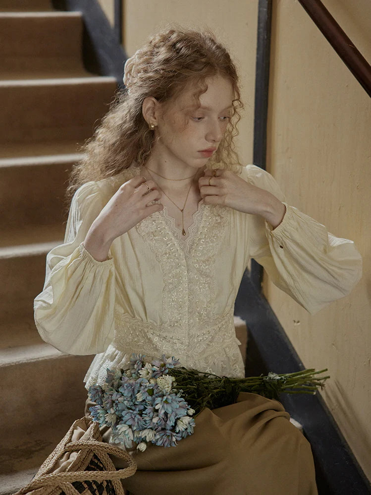 Ethereal Lace Embroidered Vintage Blouse