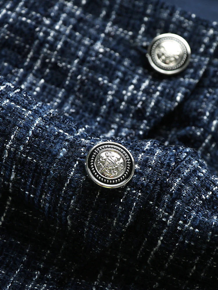 Navy Tweed Double-Breasted Dress