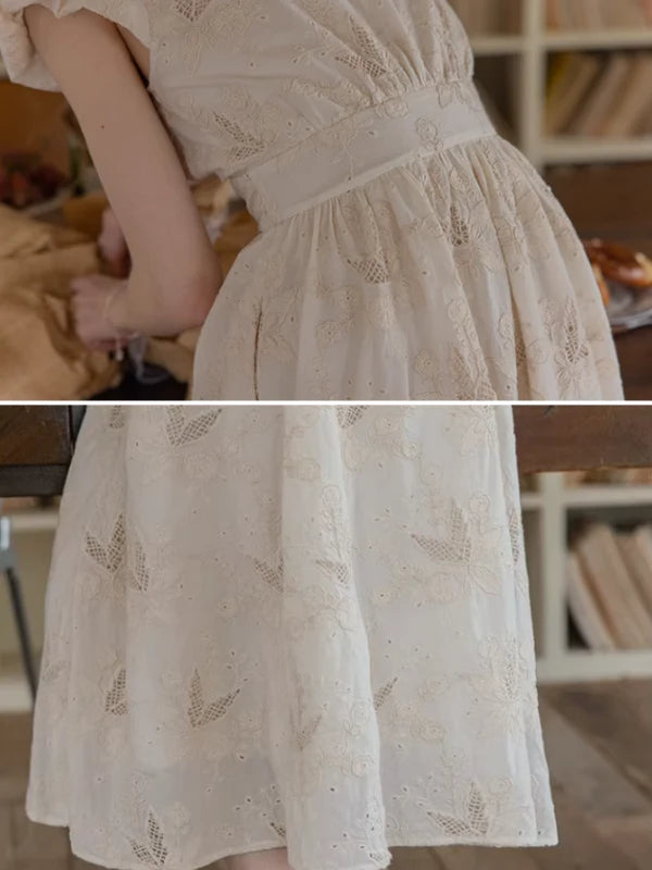 Blooming Serenity White Embroidery Dress