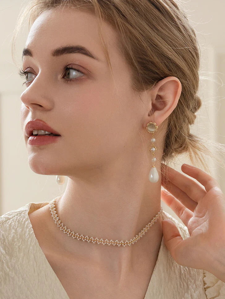 Golden Bloom Pearl Drop Earrings