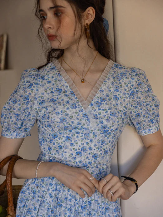 Whispering Blue Garden Floral Dress