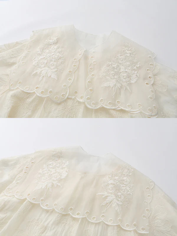 Embroidered Shawl Collar Tiered Dress