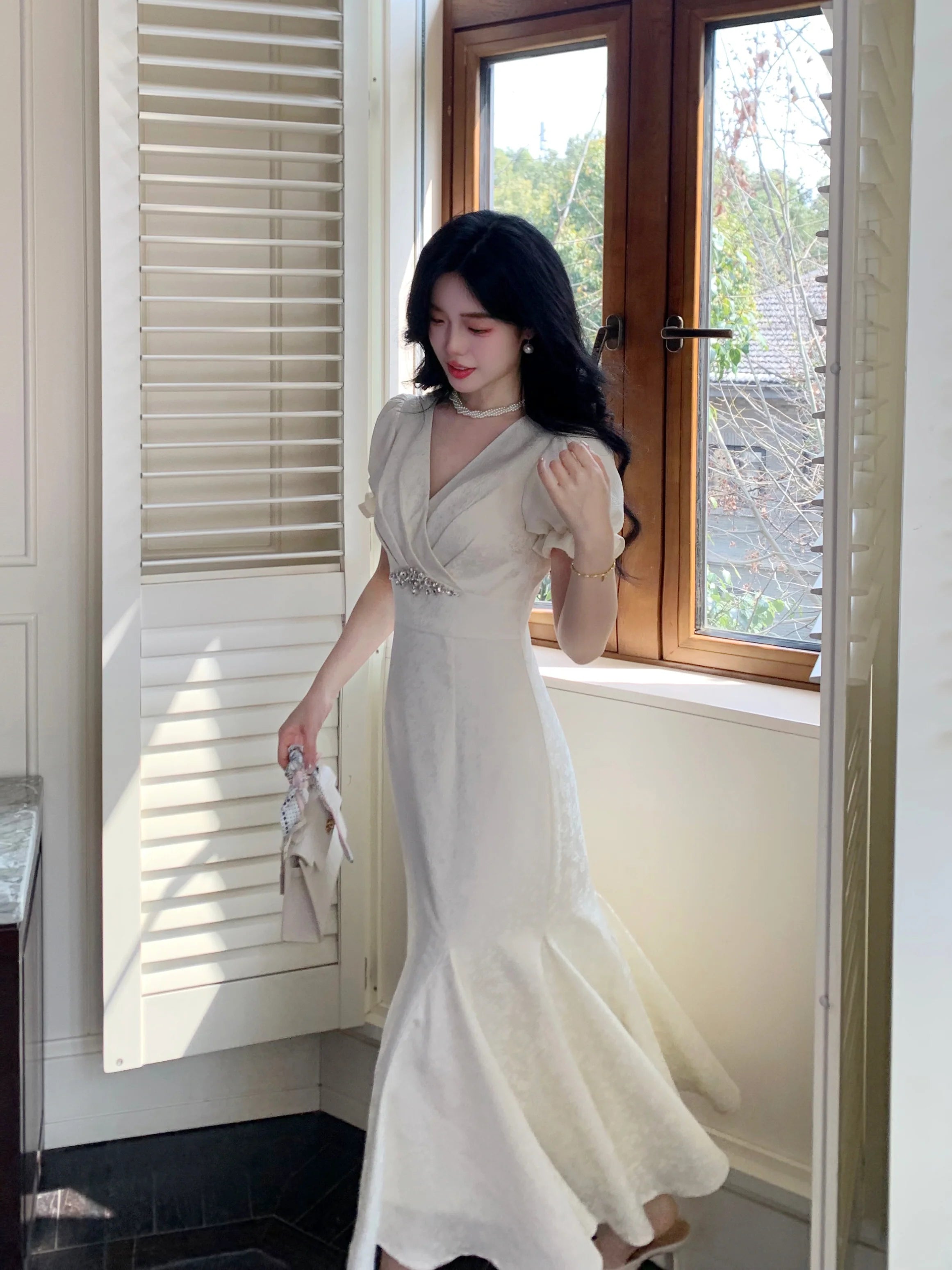 Cubic-Embellished Jacquard Princess Dress