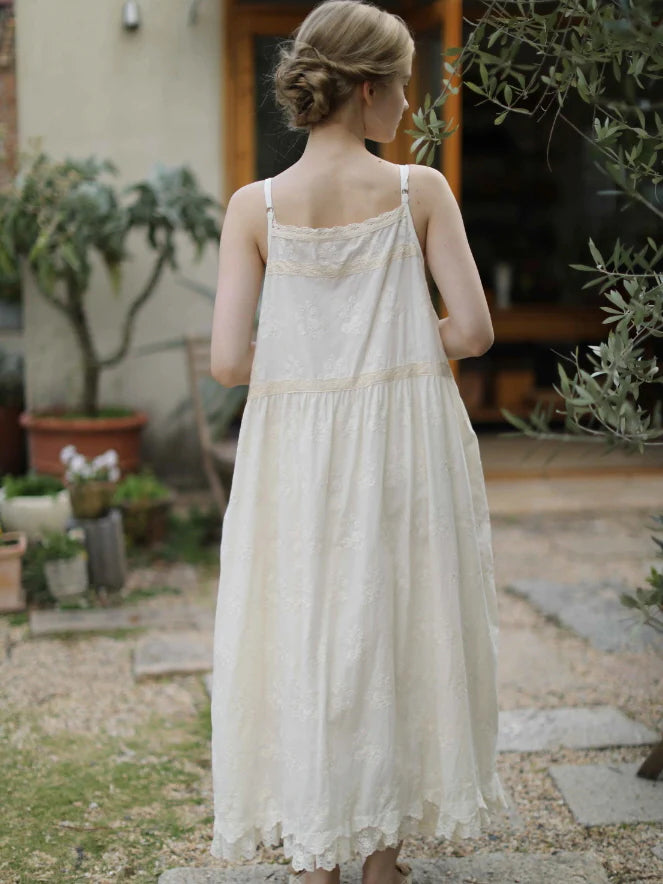 Cottage Bloom Embroidered Cotton Slip Dress