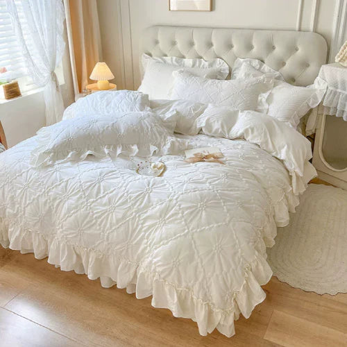 White Cozy Quilting Duvet Cover Set