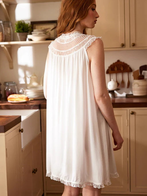 Lace Collar Antique White Nightgown