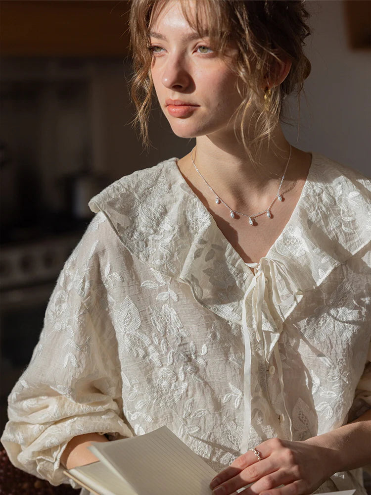 Romantic Sheer Floral Embroidered Blouse