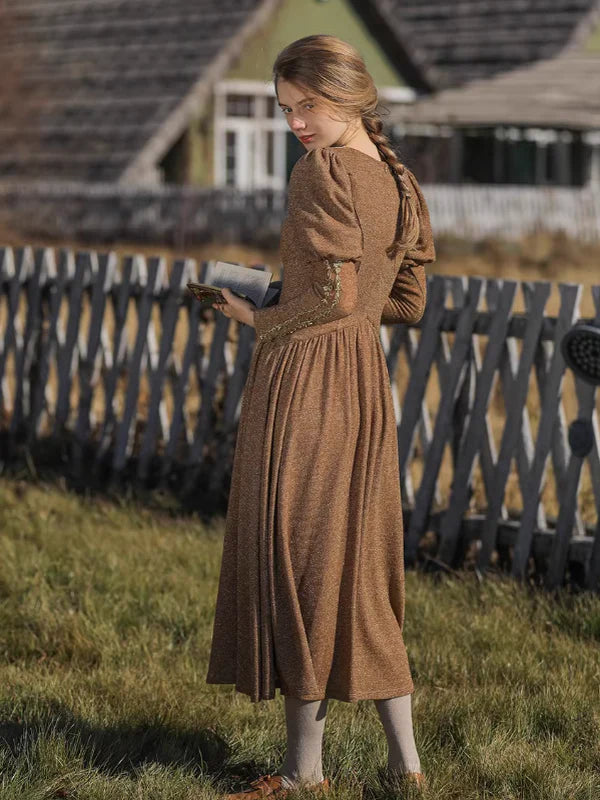 Golden Elegance Victorian Dress