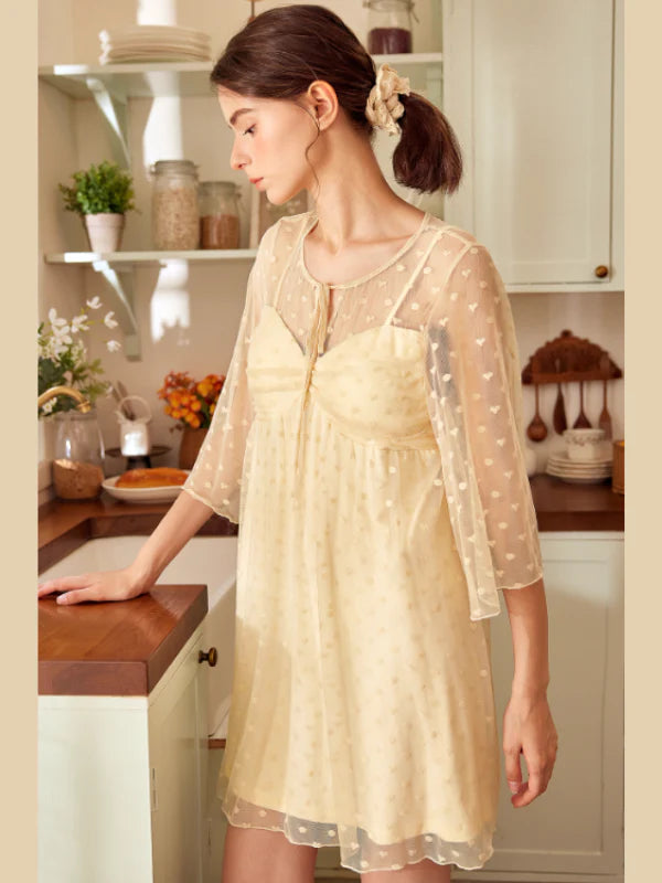 Buttercream Sheer Polka Dot Nightdress