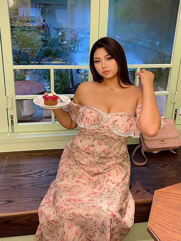 Blush Garden Lace Off-Shoulder Dress